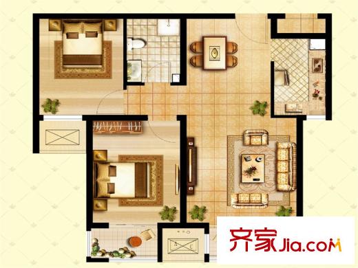 溪語藍(lán)灣11#、12#、16#樓B戶型 82平方米兩居 2室2廳1衛(wèi)1廚
