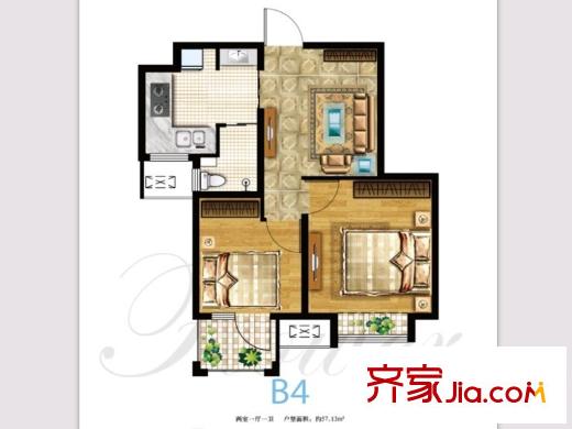 花語馨苑一期2#B4戶型 2室1廳1衛(wèi)1廚