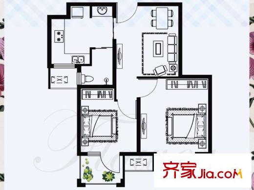 花語馨苑2期10#戶型 2室2廳1衛(wèi)1廚