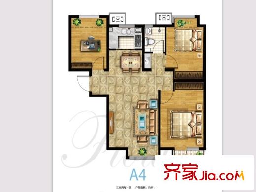 花語馨苑一期2#A4戶型 3室2廳1衛(wèi)1廚
