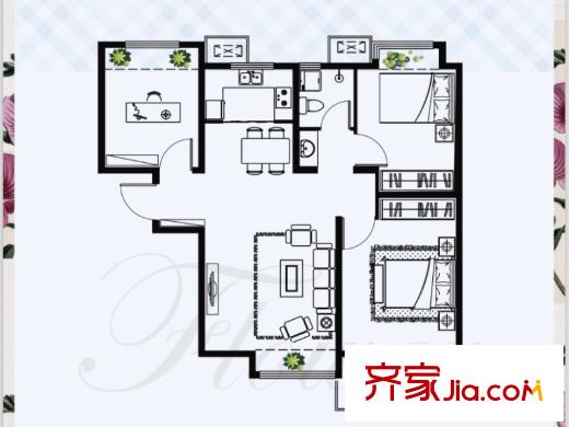 花語馨苑2期7#戶型 3室2廳1衛(wèi)1廚