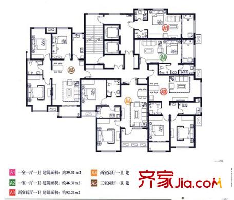 曉廊坊A戶型分布圖 1室1廳1衛(wèi)1廚