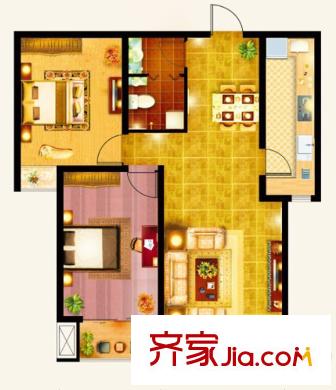 國隆府99平方米A戶型 2室2廳1衛(wèi)1廚