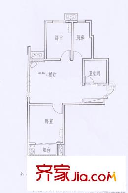 匯源名居6#E戶型2居73.38平方 2室1廳1衛(wèi)1廚