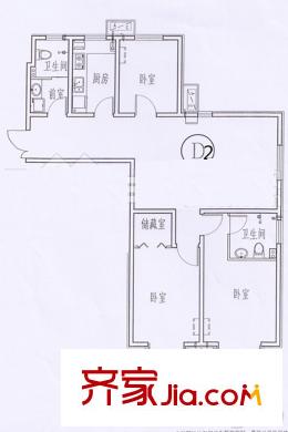 匯源名居9#D2戶型3居119.08平方 1室2廳1衛(wèi)1廚