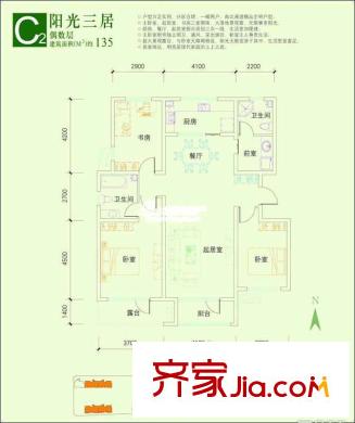 上城雅園戶型圖戶型圖 3室2廳2衛(wèi)1廚