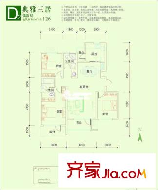 上城雅園戶型圖戶型圖 3室2廳2衛(wèi)1廚