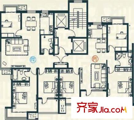 豪邸坊F戶(hù)型平面圖 3室2廳1衛(wèi)1廚