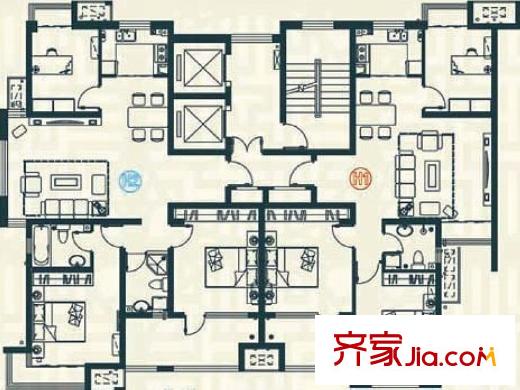 豪邸坊H戶(hù)型平面圖 3室2廳1衛(wèi)