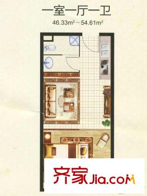 格林郡府35#樓54平公寓 1室1廳1衛(wèi)