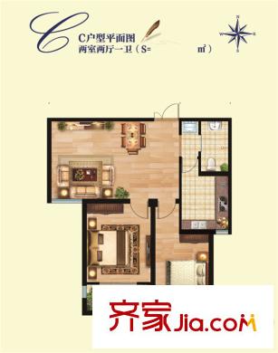 德榮?帝景23#樓85平兩居 2室2廳1衛(wèi)1廚