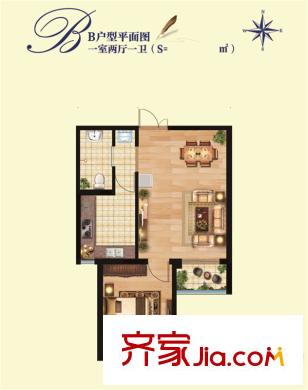 德榮?帝景23#樓59平一居 1室2廳1衛(wèi)1廚