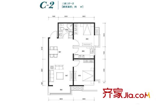 香汐26#27#28#31#32#樓C2戶(hù)型 76.9兩居 2室2廳1衛(wèi)1廚