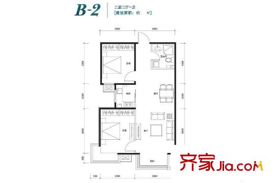 香汐26#27#28#31#32#樓B-2戶(hù)型 76.1兩居 2室2廳1衛(wèi)1廚