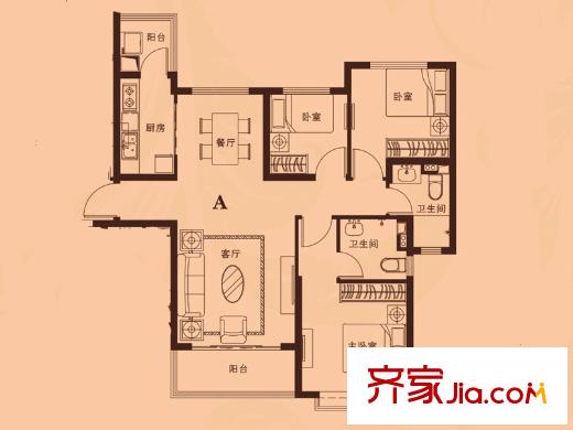 恒大翡翠華庭2#3#6#樓120平三居 3室2廳2衛(wèi)1廚