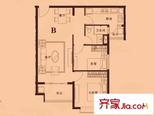 恒大翡翠華庭10#12＃樓88平兩居 2室2廳1衛(wèi)1廚
