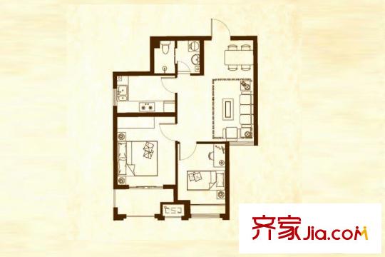 塞納榮府小高層3#A4戶型65平方米2居 2室2廳1衛(wèi)1廚