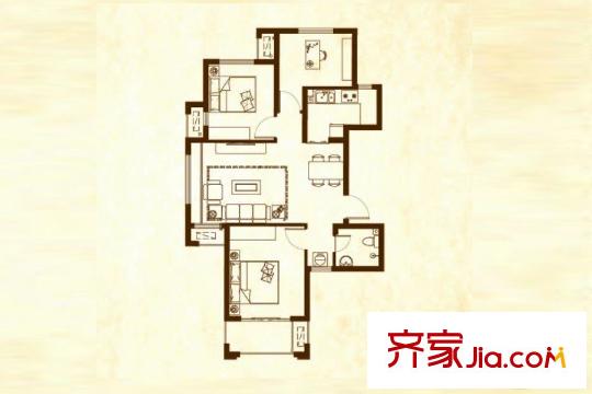 塞納榮府小高層3#A2戶型85平方米3居 3室2廳1衛(wèi)1廚