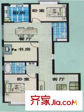 陽光水岸標準層戶型圖 3室2廳1衛(wèi)1廚