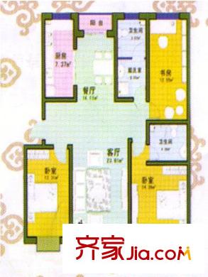 南國(guó)風(fēng)光標(biāo)準(zhǔn)層A戶型 3室2廳1衛(wèi)1廚