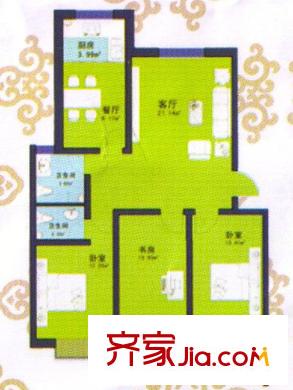 南國(guó)風(fēng)光標(biāo)準(zhǔn)層C戶型 3室2廳1衛(wèi)1廚
