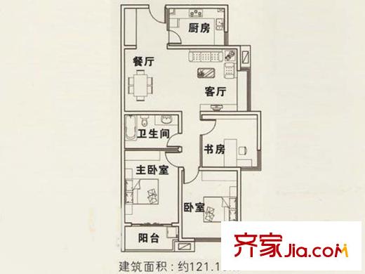 金世紀?花園一期標準層A戶型 2室2廳1衛(wèi)1廚
