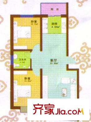 南國(guó)風(fēng)光標(biāo)準(zhǔn)層B戶型 2室2廳1衛(wèi)1廚