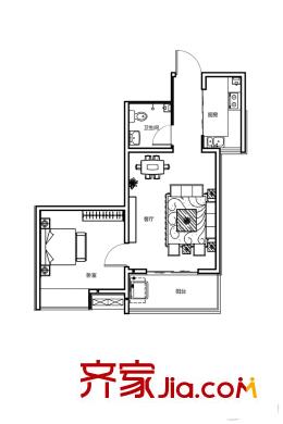 名仕公館一居戶型 1室1廳1衛(wèi)1廚