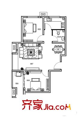 名仕公館兩居戶型 2室2廳1衛(wèi)1廚