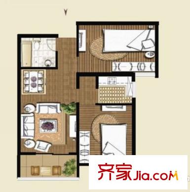 名仕公館F戶型 2室2廳1衛(wèi)1廚