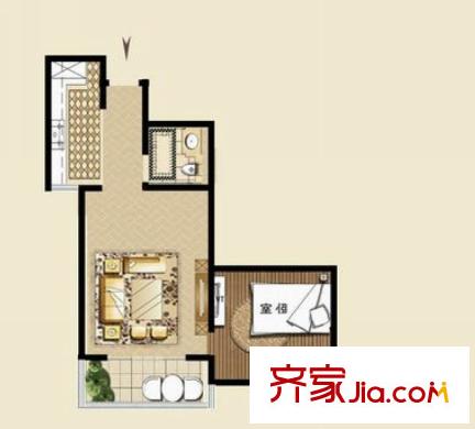 名仕公館J戶型 1室2廳1衛(wèi)1廚