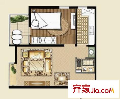 名仕公館E戶型 1室1廳1衛(wèi)1廚