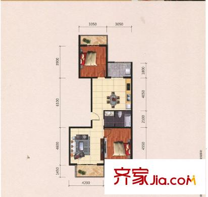 華信山水文苑E2戶型圖 2室2廳1衛(wèi)1廚