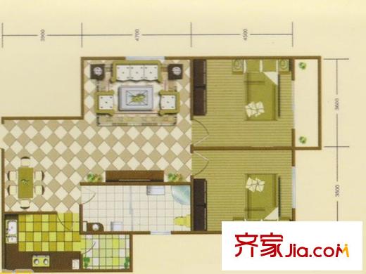 錦江花園4#戶型 2室2廳2衛(wèi)1廚