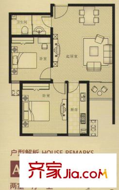 錦玉華庭標(biāo)準(zhǔn)層A2戶型 2室1廳1衛(wèi)1廚