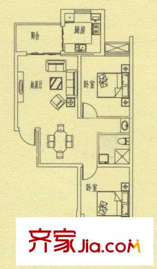 中央公園一期標準層N戶型 2室2廳1衛(wèi)