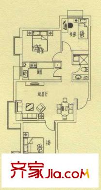中央公園一期標準層I戶型 3室2廳1衛(wèi)