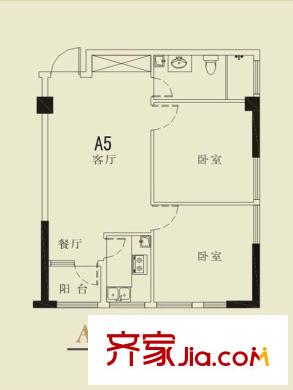 龍旺伯樂佳園一期標準層A5戶型 2室2廳1衛(wèi)1廚
