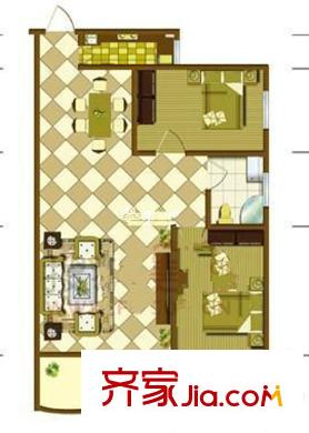 錦江花園標(biāo)準(zhǔn)層A戶型 2室2廳1衛(wèi)1廚