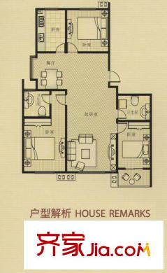 錦玉華庭標(biāo)準(zhǔn)層B5戶型 3室2廳2衛(wèi)1廚