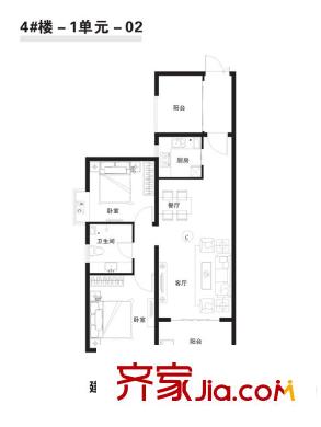 濱江首府4#1單元02室 2室2廳1衛(wèi)1廚