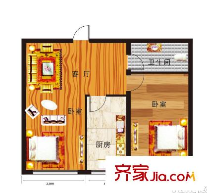 眾泰宜居K戶型圖 2室1廳1衛(wèi)1廚