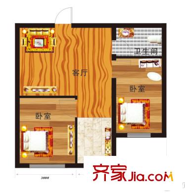 眾泰宜居D戶型圖 2室1廳1衛(wèi)1廚
