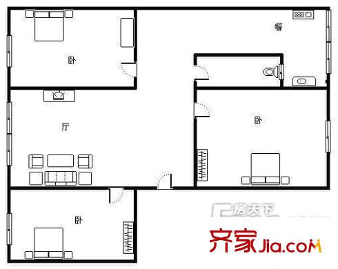 交行花園戶型圖2.2.2.1 2室2廳2衛(wèi)1廚