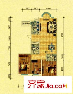 紅大明珠1#樓D戶型 3室2廳2衛(wèi)1廚