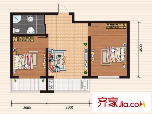 龍山峻景B1戶型65.12平方米 2室1廳1衛(wèi)1廚