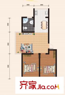 龍山峻景E1戶型93.90平方米 2室2廳1衛(wèi)1廚