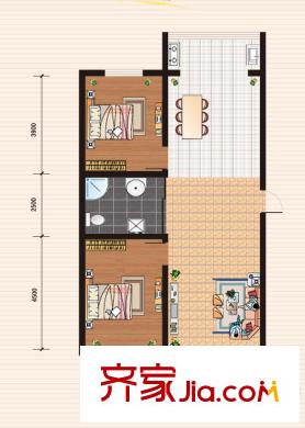 龍山峻景G1戶型103.35平方米 2室2廳1衛(wèi)1廚