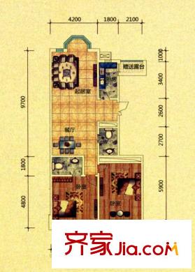 紅大明珠1#樓C戶型 2室2廳2衛(wèi)1廚