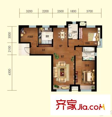 星光江城7AB 17-18AB 20-23 25 27號標(biāo)準(zhǔn)層時尚雅苑 3室2廳1衛(wèi)1廚